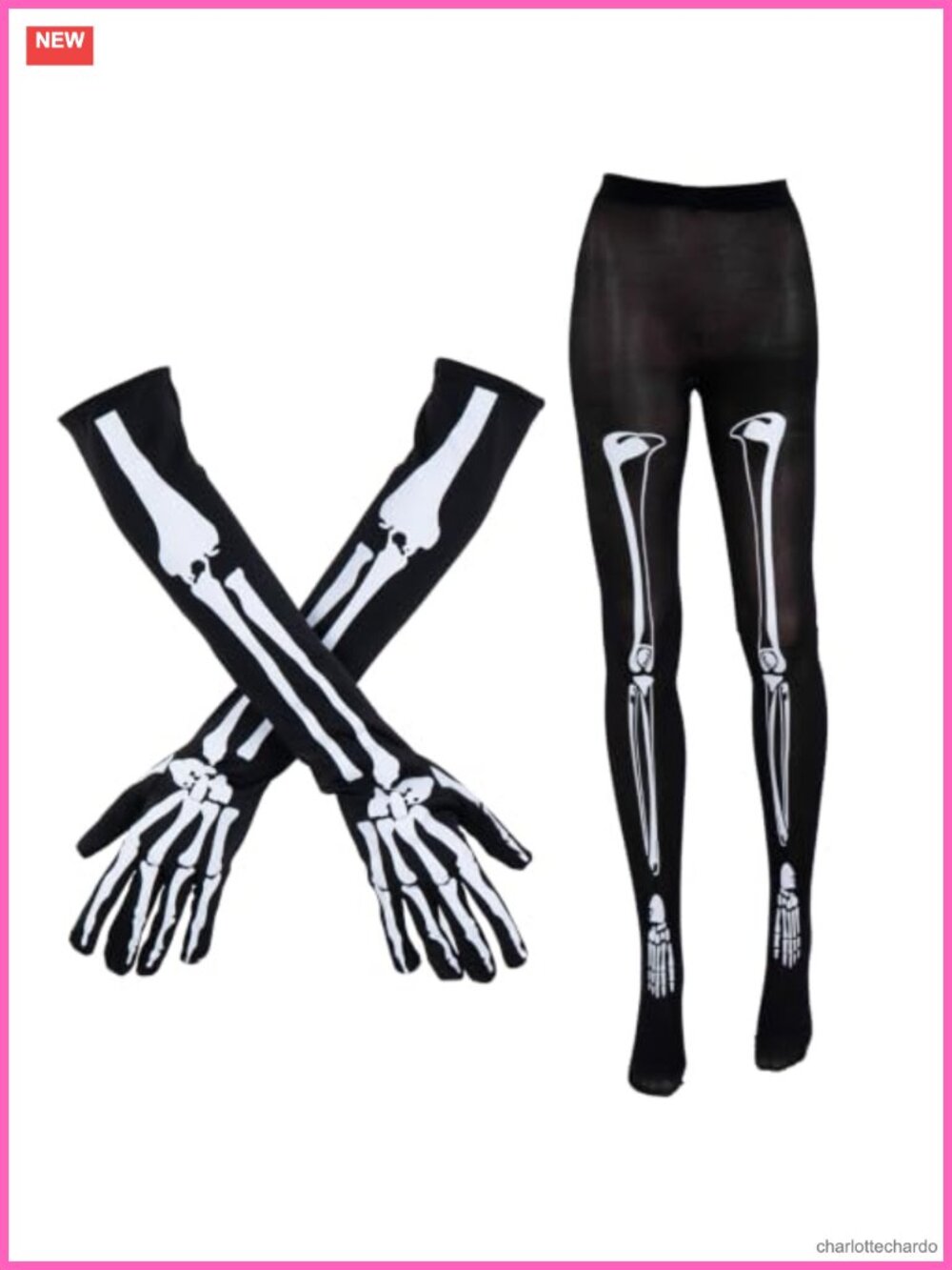 Skeleton Costume Set Long Arm Gloves & Socks Horror Halloween Accessories